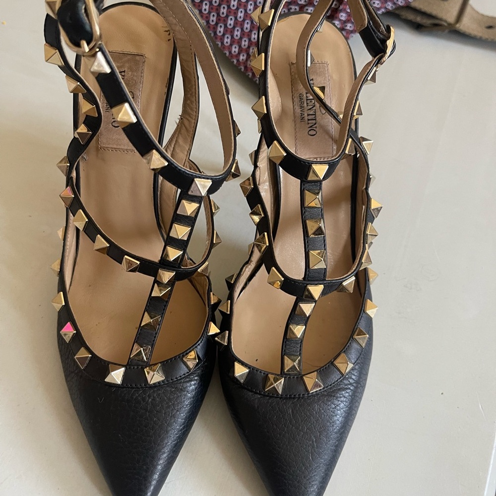 Valentino Black and Gold Studded Women's Shoes